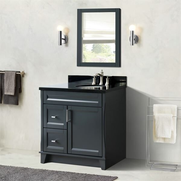 Single Sink Vanity In Dark Gray Finish, Bathroom Vanity Drawers On Right